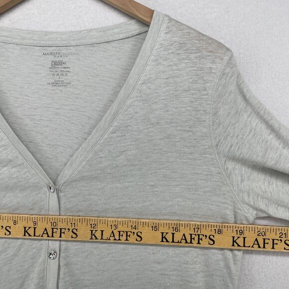 MAJESTIC FILATURES Cardigan 4 L Swarovski Elements Linen Silk Button Front Gray - Picture 11 of 13